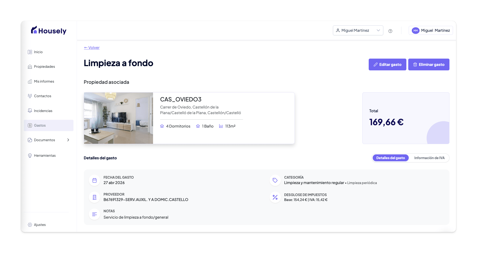 Verificación de detalles del gasto